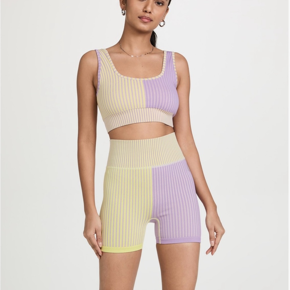 Free People FP Movement Strip Mixing Bike Shorts + Sports Bra Set M/L